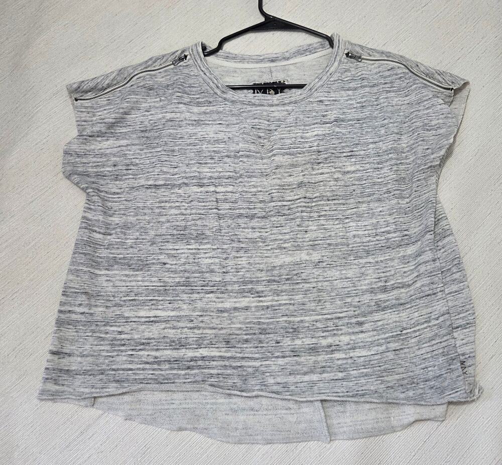 MARC NEW YORK Woman's Gray and White Short Sleeve Cotton Blend Top Size M